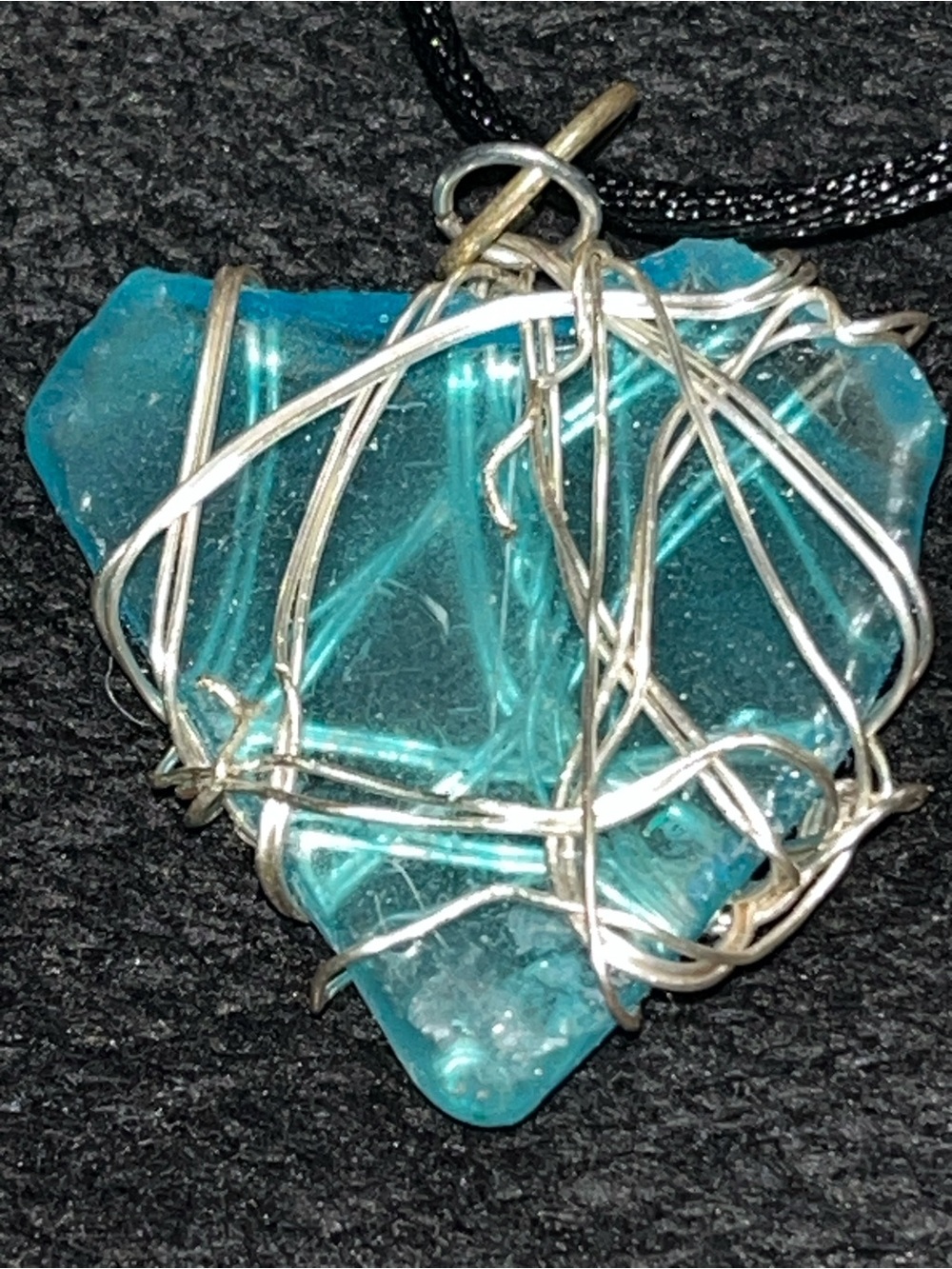 OOAK Handmade Aqua Wire Wrapped Statement Pendant Necklace